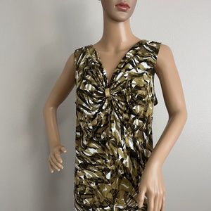Michael Kors Sleeveless Green White Patterned Top size L